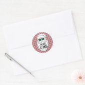 Retro Red Pink Checkered Santa Claus Christmas Ronde Sticker (Envelop)