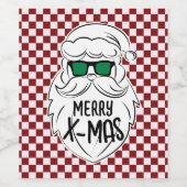 Retro Red Pink Checkered Santa Claus Christmas  Wijn Etiket (Enkel label)