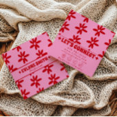 Retro Red Pink Groovy Floral Boho Girly Trendy Fun Vierkante Visitekaartje