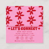 Retro Red Pink Groovy Floral Boho Girly Trendy Fun Vierkante Visitekaartje (Achterkant)