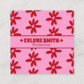 Retro Red Pink Groovy Floral Boho Girly Trendy Fun Vierkante Visitekaartje (Voorkant)