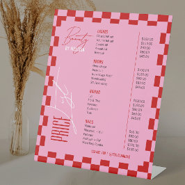 Retro Red & Pink Groovy Hair Lash Salon Price List Reclamebord Met Voetstuk
