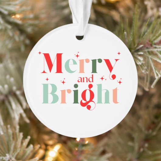 Retro Red Pink Merry and Bright Christmas Ornament (Boom)