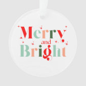 Retro Red Pink Merry and Bright Christmas Ornament (voorkant)