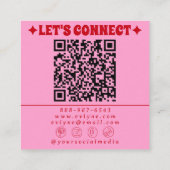 Retro Red Pink QR Code Groovy Floral Girly Trendy Vierkante Visitekaartje (Achterkant)