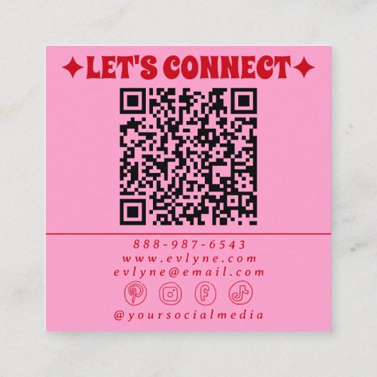 Retro Red Pink QR Code Groovy Floral Girly Trendy Vierkante Visitekaartje (Achterkant)