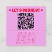 Retro Red Pink QR Code Groovy Floral Girly Trendy  Vierkante Visitekaartje (Achterkant)