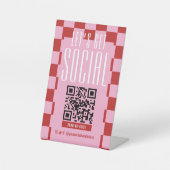Retro Red & Pink Social Media Scannable QR Code Reclamebord Met Voetstuk (Voorkant)