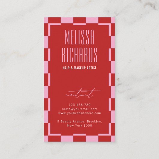 Retro Red & Pink Social Media Scannable QR Code Visitekaartje (Achterkant)