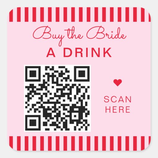Retro Red & Pink Stripes Bachelorette QR Code Vierkante Sticker (Voorkant)