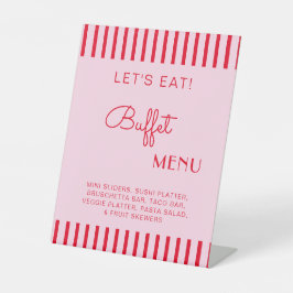 Retro Red & Pink Stripes Buffet Menu Bachelorette Reclamebord Met Voetstuk