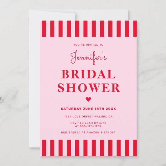 Retro Red & Pink Stripes Vrijgezellenfeest Kaart (Voorkant)