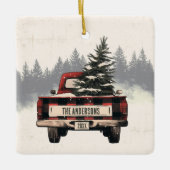 Retro Red Plaid Kerst Truck Custom Foto Keramisch Ornament (Voorkant)