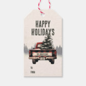 Retro Red Plaid Kersttruck Aangepaste Familienaam Cadeaulabel (Voorkant)