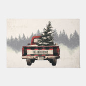 Retro Red Plaid Kersttruck Aangepaste Familienaam Deurmat (Voorkant)