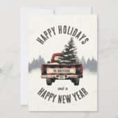 Retro Red Plaid Kersttruck Aangepaste Familienaam Feestdagenkaart (Voorkant)