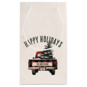 Retro Red Plaid Kersttruck Aangepaste Familienaam Klein Cadeauzakje (Achterkant)