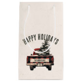 Retro Red Plaid Kersttruck Aangepaste Familienaam Klein Cadeauzakje (Voorkant)