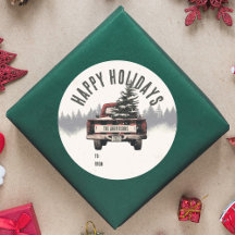 Retro Red Plaid Kersttruck Aangepaste Familienaam