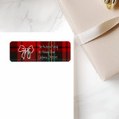 Retro Red Plaid Whimsical Christmas  Etiket