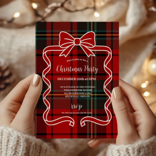 Retro Red Plaid Whimsical Christmas  Kaart