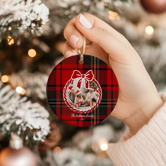 Retro Red Plaid Whimsical Christmas  Keramisch Ornament