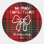 Retro Red Plaid Whimsical Christmas  Ronde Sticker (Voorkant)