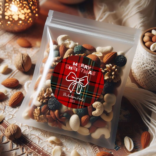 Retro Red Plaid Whimsical Christmas  Ronde Sticker