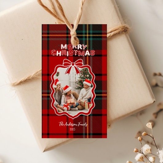 Retro Red Plaid Whimsical Holiday Cadeaulabel