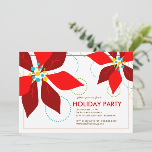 Retro Red Poinsettia kerstfeestdag Kaart (Staand voorkant)