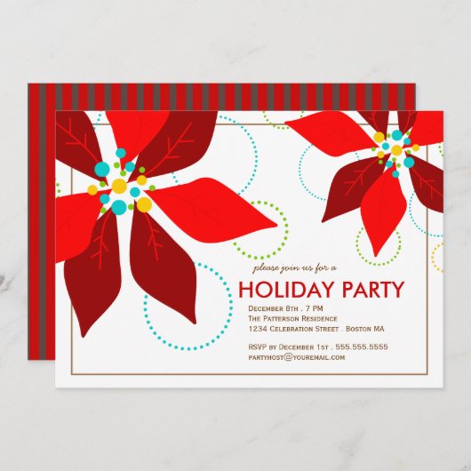 Retro Red Poinsettia kerstfeestdag Kaart (Voorkant / Achterkant)