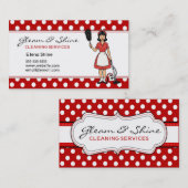 Retro Red Polka Dot Cleaner schoonmaakservice Visitekaartje (Voorkant / Achterkant)