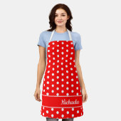 Retro Red Polka Dot Pattern naam Schort (Gedragen)