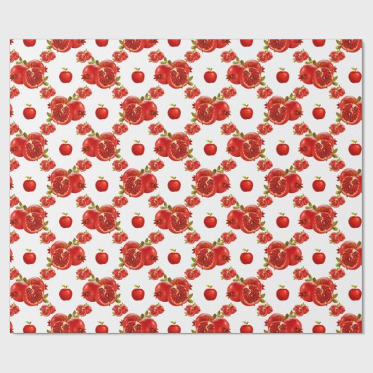 Retro Red Pomegranate Fruit Pattern Thema Gift Cadeaupapier (Vlak)