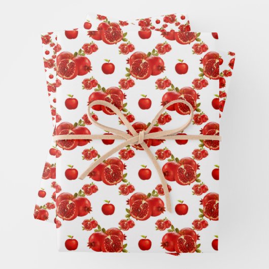 Retro Red Pomegranate Fruit Pattern Thema Inpakpapier Vel (In situ)