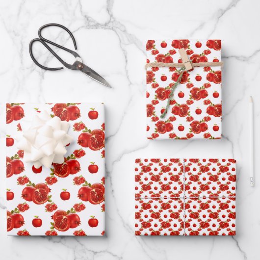 Retro Red Pomegranate Fruit Pattern Thema Inpakpapier Vel (Voorkant)