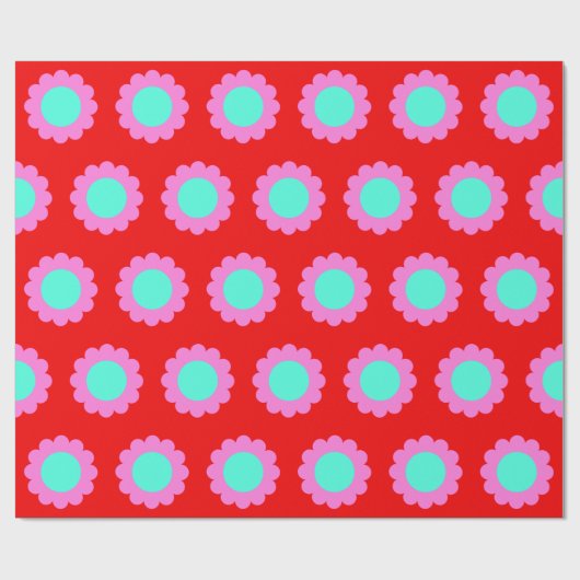 Retro Red Pop Flower Pattern Mod 60s Boho Style Cadeaupapier (Vlak)