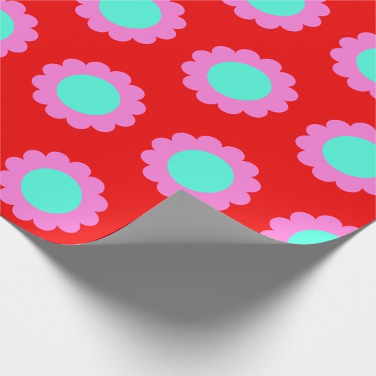 Retro Red Pop Flower Pattern Mod 60s Boho Style Cadeaupapier (Hoek)