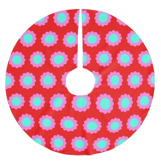 Retro Red Pop Flower Pattern Mod 60s Boho Style Kerstboom Rok (Voorkant)