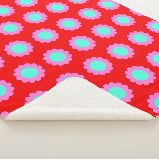 Retro Red Pop Flower Pattern Mod 60s Boho Style Sherpa Deken (3/4)