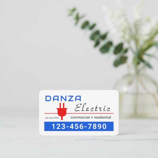 Retro Red Power Plug Electric Visitekaartje (Staand voorkant)