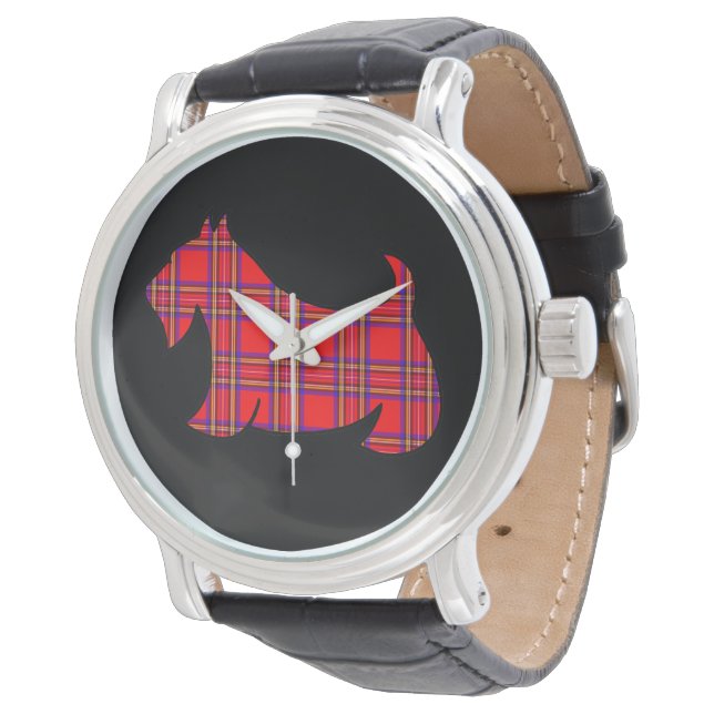 Retro Red Pset Scottish Terrier Watch Horloge (Gekanteld)