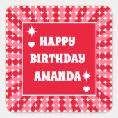 Retro Red Queen of Hearts Birthday Vierkante Sticker (Voorkant)