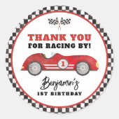 Retro Red Race Auto Snel Een Jongen Verjaardagsfee Ronde Sticker (Voorkant)