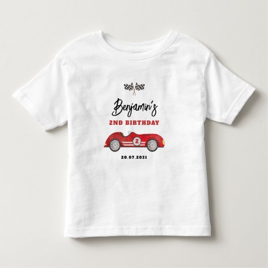 Retro Red Race Auto Twee Fast Boy 2e verjaardag Kinder Shirts (Voorkant)