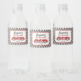 Retro Red Race Auto Twee Fast Boy 2e verjaardag Waterfles Etiket