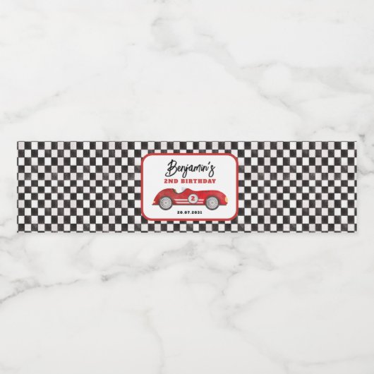 Retro Red Race Auto Twee Fast Boy 2e verjaardag Waterfles Etiket (Enkel label)