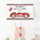 Retro Red Race Auto Twee Fast Boy Verjaardag Welko Spandoek (Insitu)