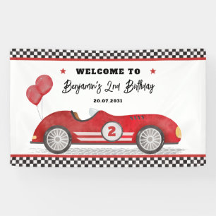 Retro Red Race Auto Twee Fast Boy Verjaardag Welko Spandoek
