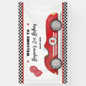 Retro Red Race Auto Twee Fast Boy Verjaardag Welko Spandoek (Verticaal)